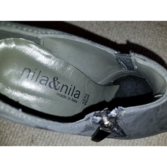 Womens Shoes-NILA & NILA-ITALY-gray leather/suede bootie w/4 inch heel-37 (US 7) - Picture 8 of 8